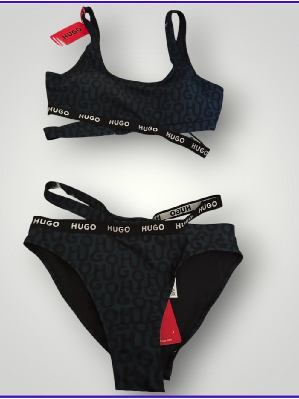 New HUGO Black Logo-Print Bralette monogram Bikini set size Small,Price is Firm